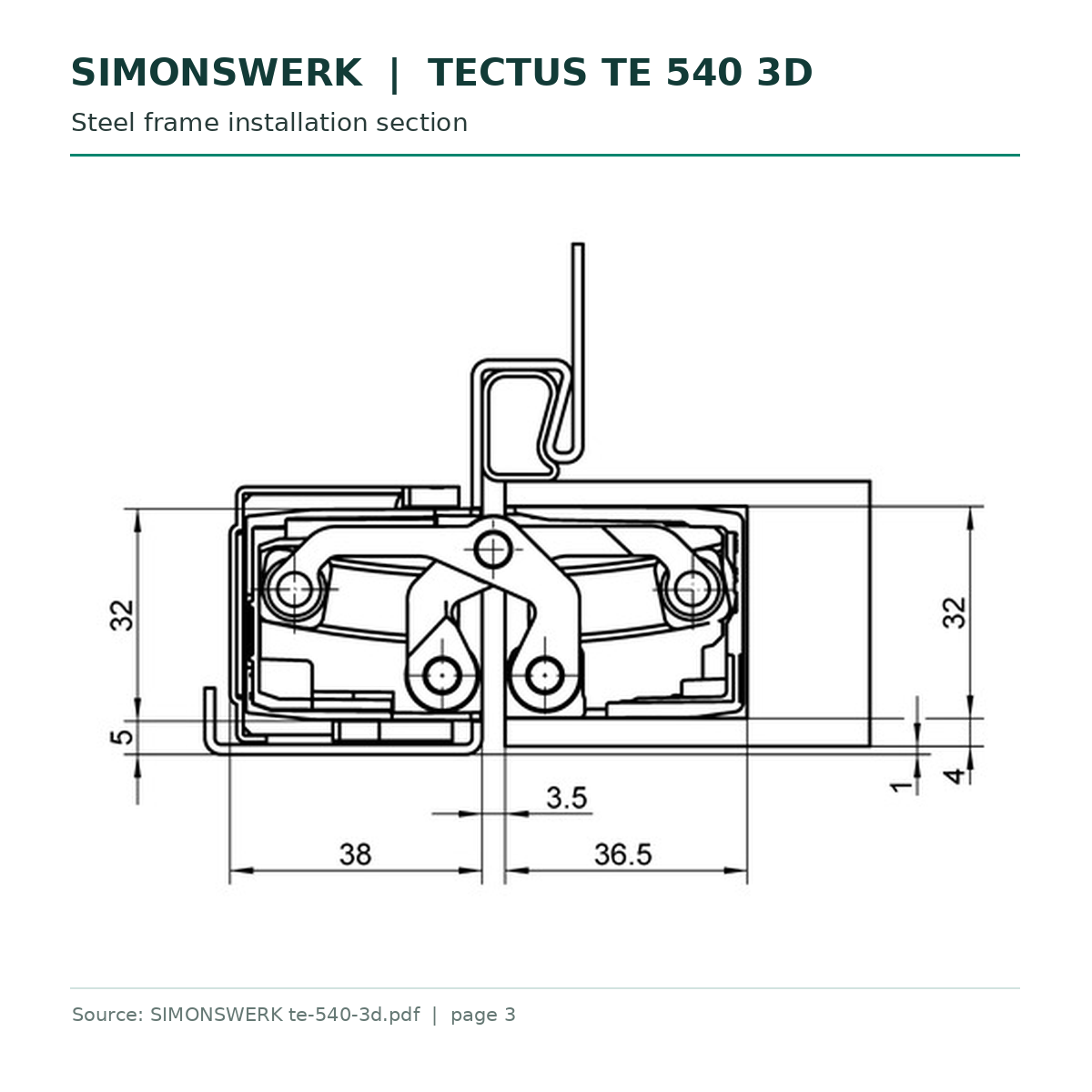 SIMONSWERK TECTUS TE540 steel-frame installation section drawing