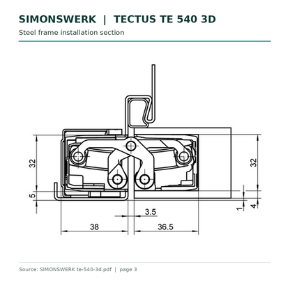 SIMONSWERK TECTUS TE540 steel-frame installation section drawing
