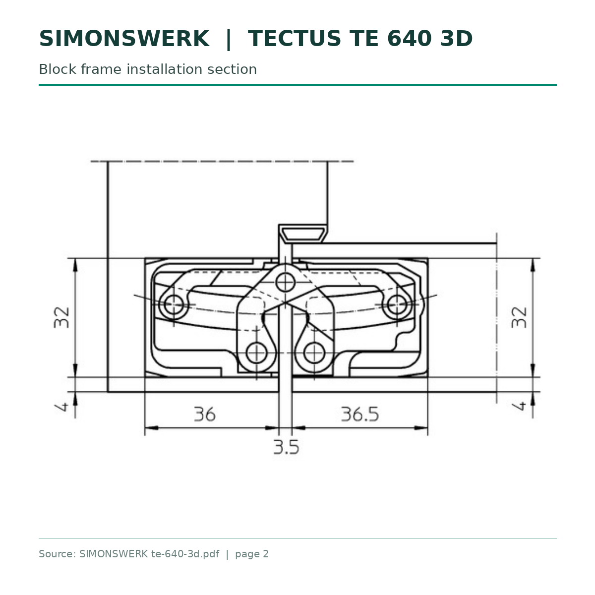 SIMONSWERK TECTUS TE640 3D 240 x 32 mm technical drawing - Block frame installation detail