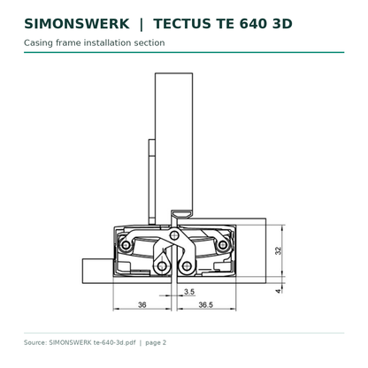 SIMONSWERK TECTUS TE640 3D 240 x 32 mm technical drawing - Casing frame installation detail