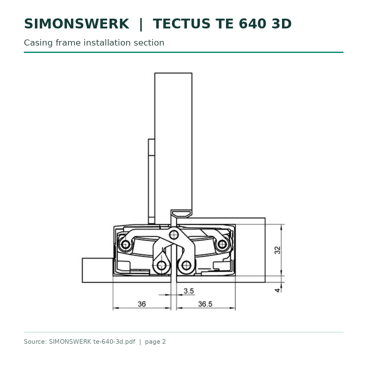 SIMONSWERK TECTUS TE640 3D 240 x 32 mm technical drawing - Casing frame installation detail