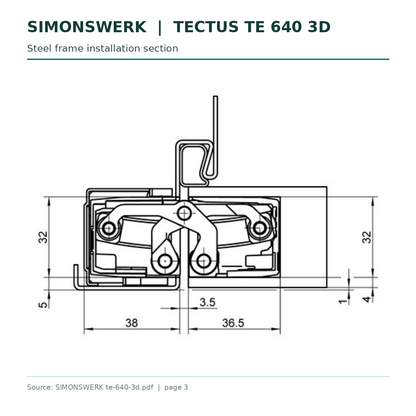 SIMONSWERK TECTUS TE640 3D 240 x 32 mm technical drawing - Steel frame installation detail