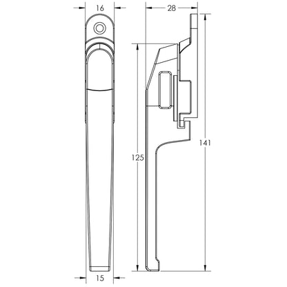 JEDO MODERN LOCKABLE WINDOW CASEMENT FASTENER 125 WHI JW78LWH