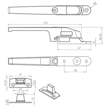 JEDO MODERN LOCKABLE WINDOW CASEMENT FASTENER 125 PBR JW78LPB