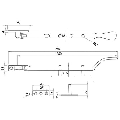 VICTORIAN CASEMENT WINDOW STAY 250 DBZ JV44SDB