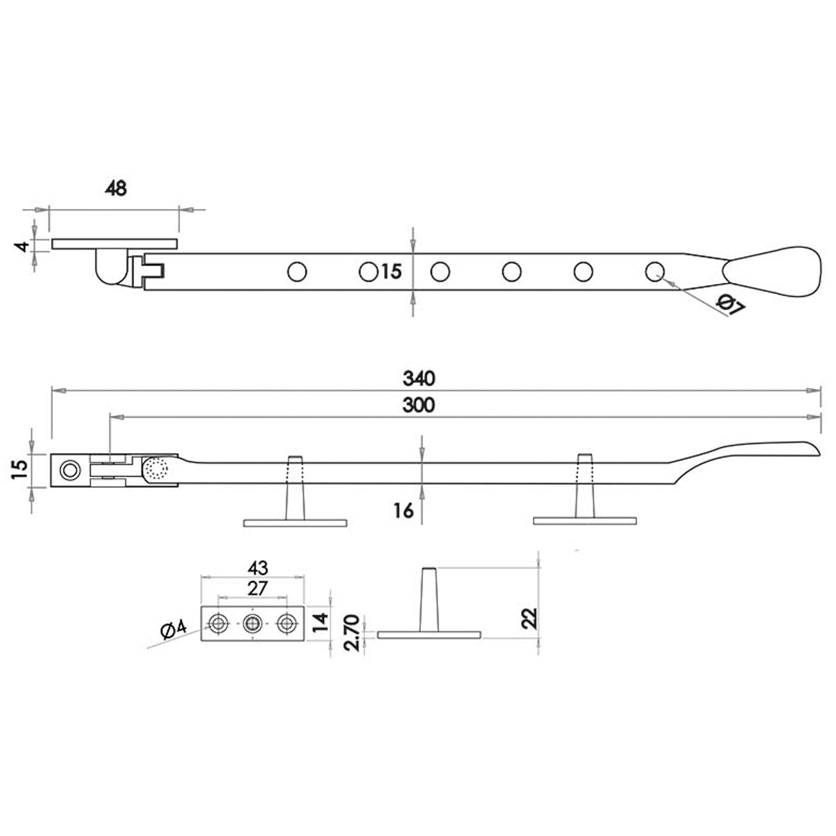 VICTORIAN CASEMENT WINDOW STAY 300 PCP JV44BPC
