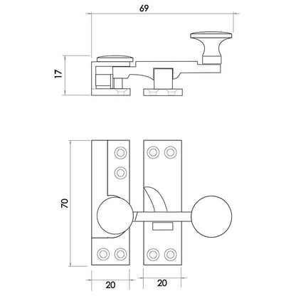 JEDO QUADRANT WINDOW SASH FASTENER 70 PCP JV83PC