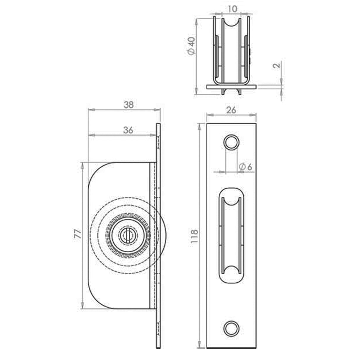 JEDO SASH WINDOW ROLLER 118x26x38 PCP J993BPC
