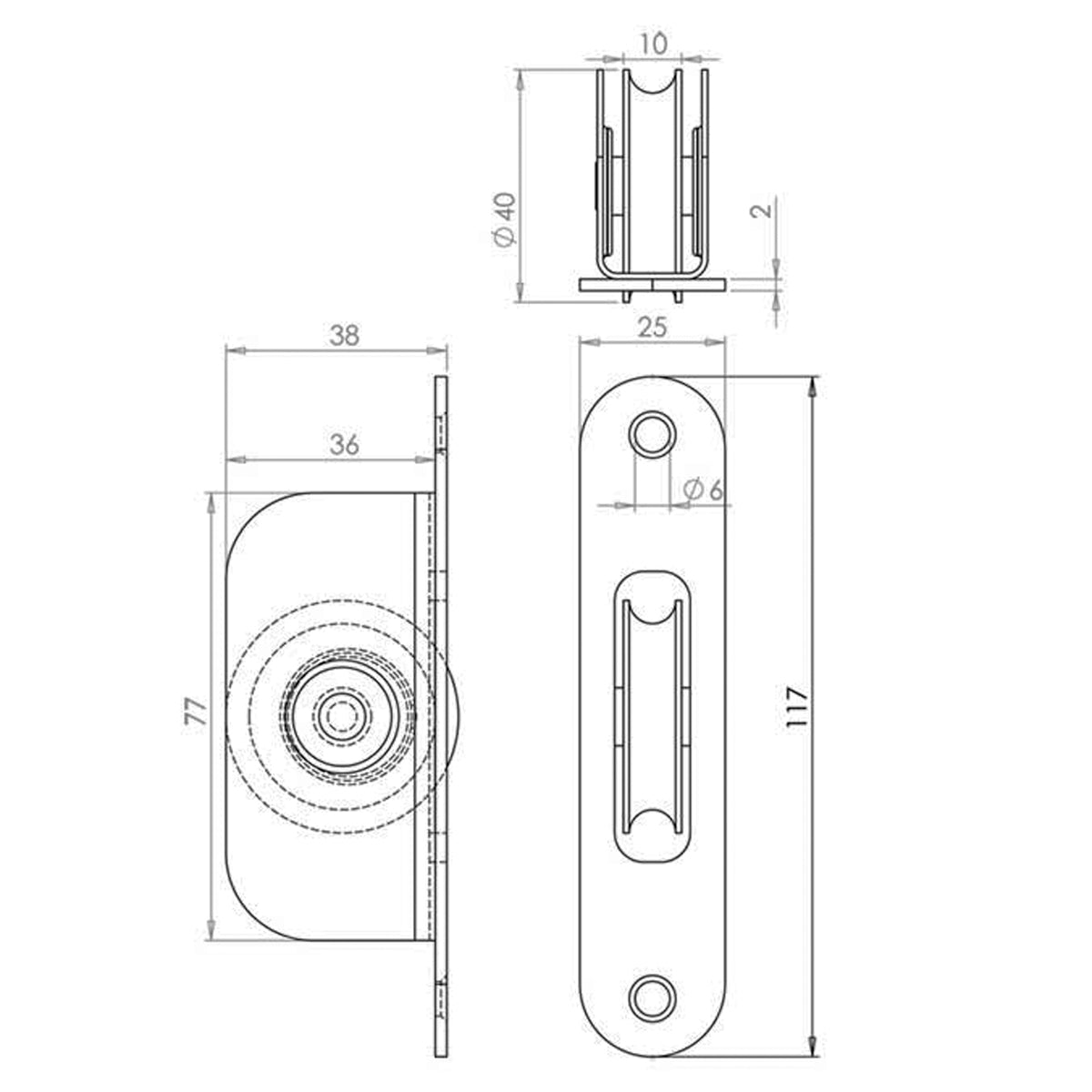 JEDO SASH PULLEY RADIUSED 117x25x38 SCP J996SC