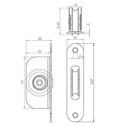 JEDO SASH PULLEY RADIUSED 117x25x38 SCP J996SC
