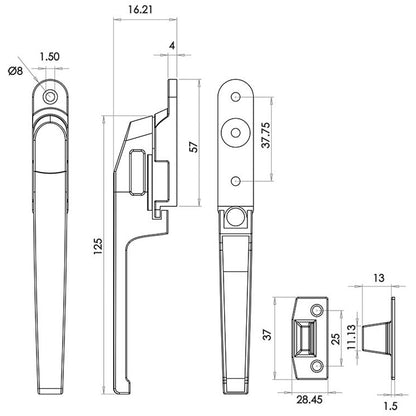 JEDO MODERN CASEMENT FASTENER NON LOCKABLE 124 WHI JW78WH
