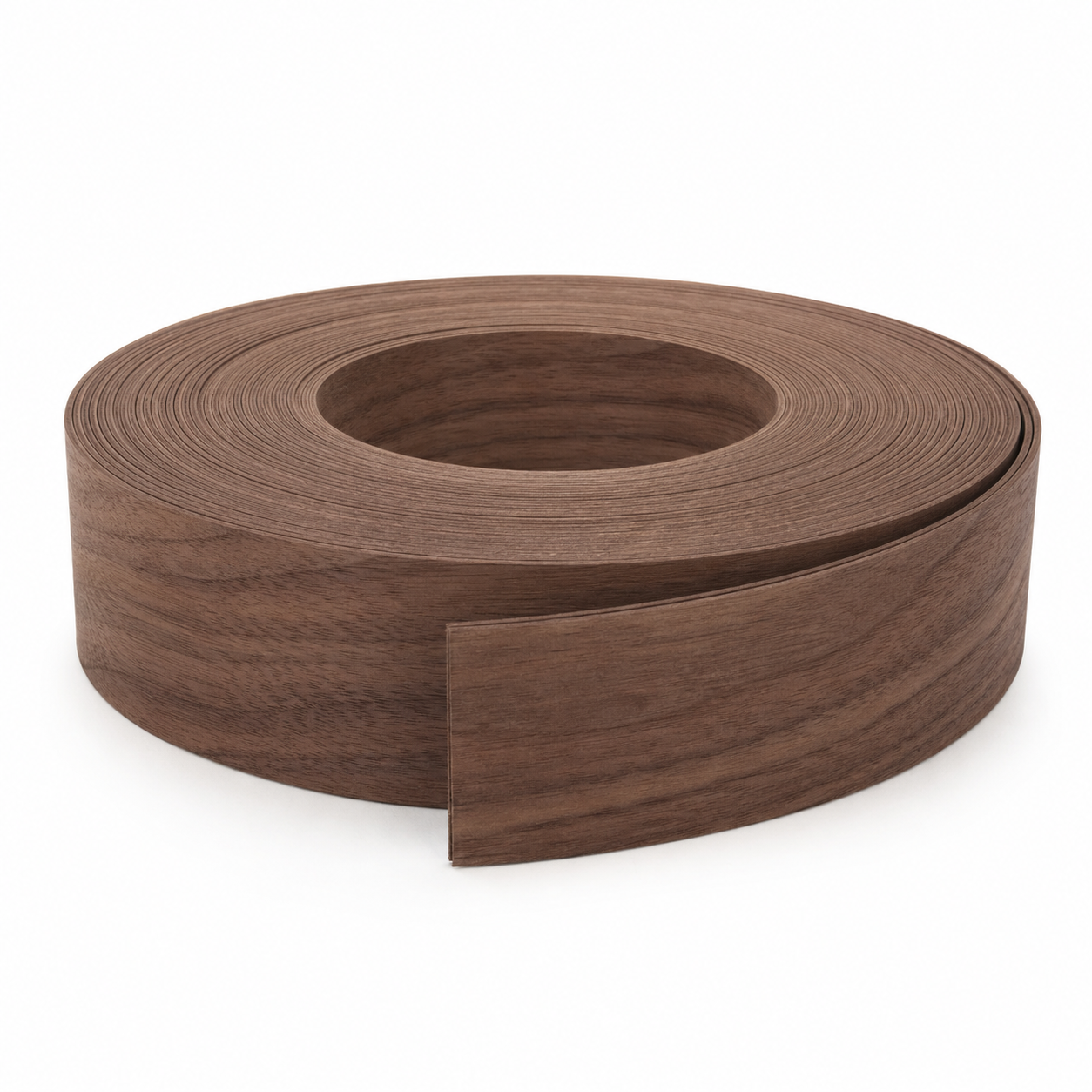 American Black Walnut FSHM pre-glued flexible wood veneer edging roll, 25mm x 100m, stock code VEN041A.