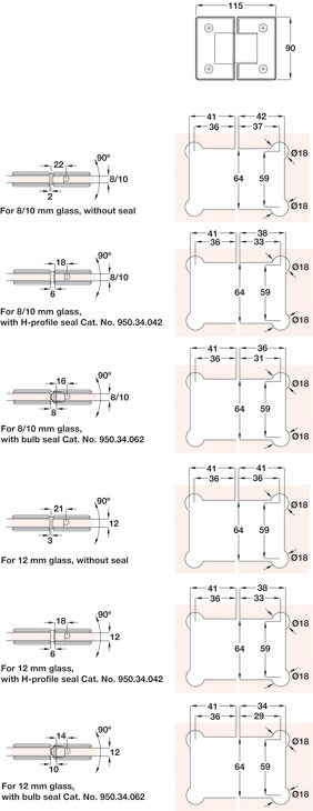 Shower Door Hinge Glass-Glass 180° Polished Chrome