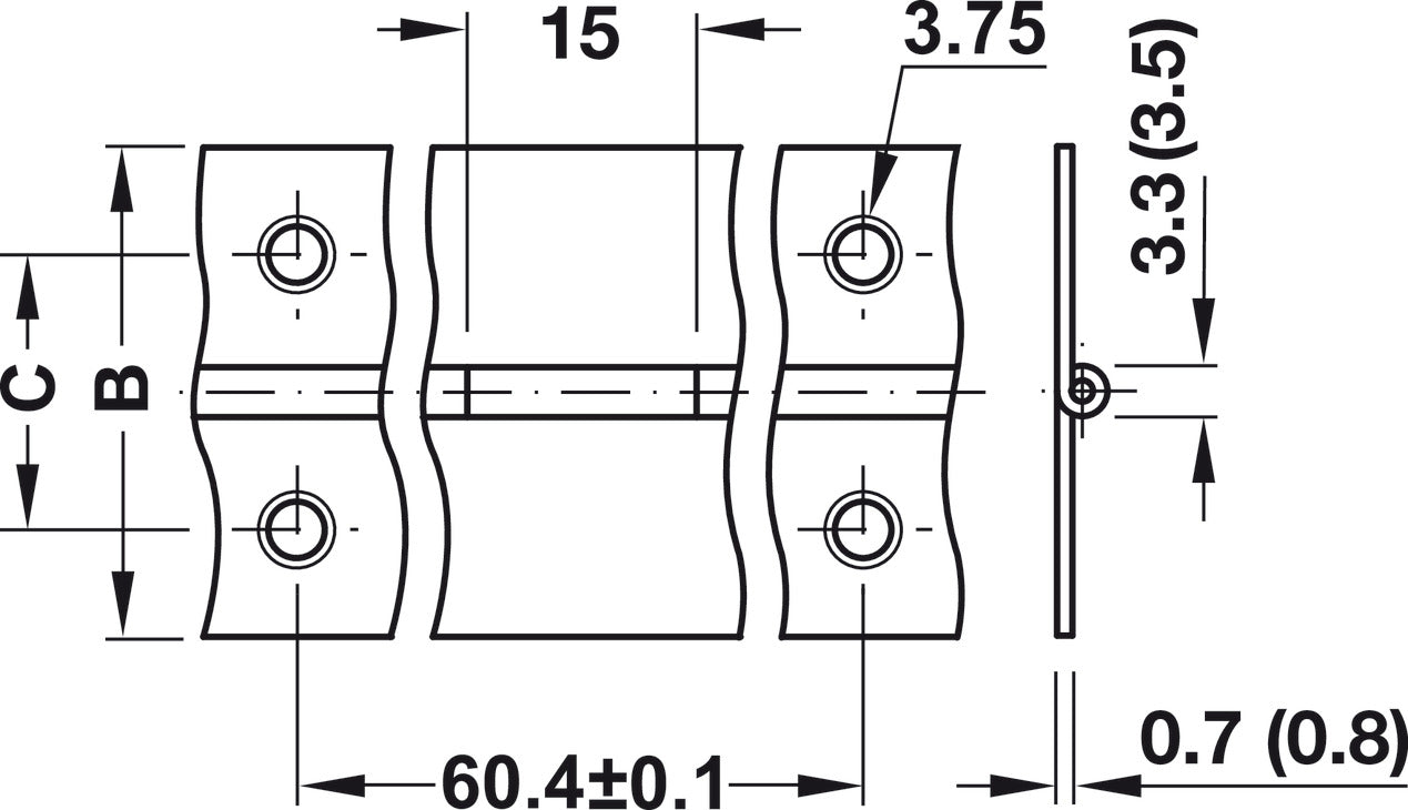 Technical drawing of a mechanical component with dimensions labeled